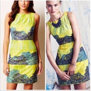 Anthropologie Tabitha Azure Scroll Embroidered Sheath Dress